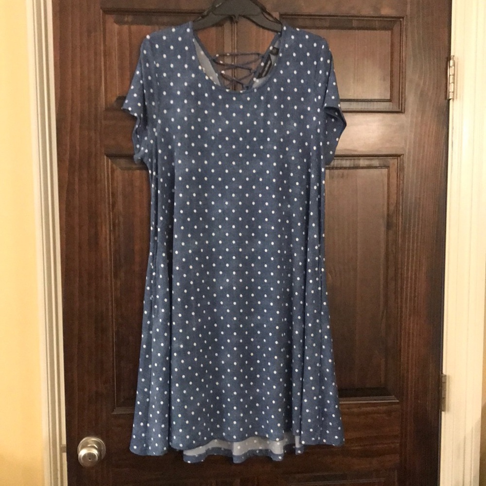 Blue dress with white polka dots